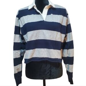 Brandy Melville Long sleeve cropped polo shirt Blue & Gray striped